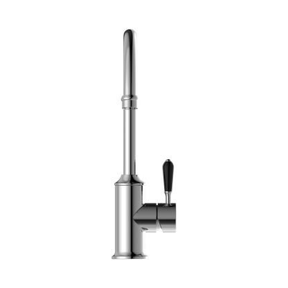 York Kitchen Mixer Gooseneck Spout With Black Porcelain Lever Chrome