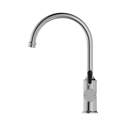 York Kitchen Mixer Gooseneck Spout With Black Porcelain Lever Chrome