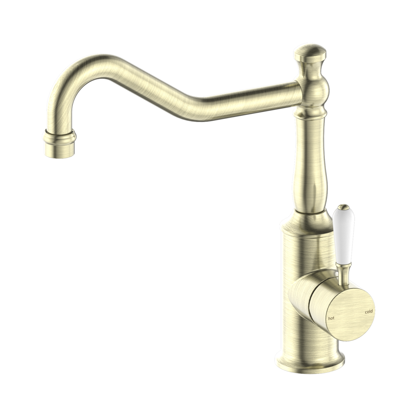 York Kitchen Mixer Hook Spout With White Porcelain Lever Aged Brass