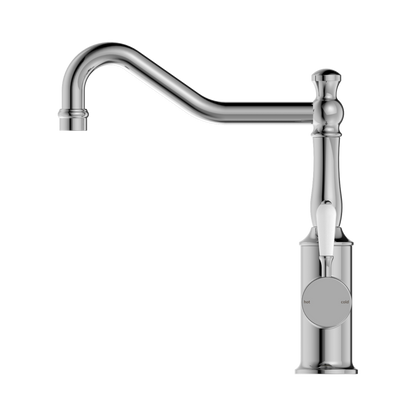York Kitchen Mixer Hook Spout With White Porcelain Lever Chrome