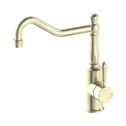 York Kitchen Mixer Hook Spout With Metal Lever Aged Brass