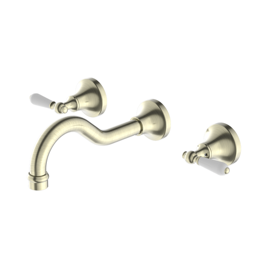 York Wall Basin Set With White Porcelain Lever Aged Brass