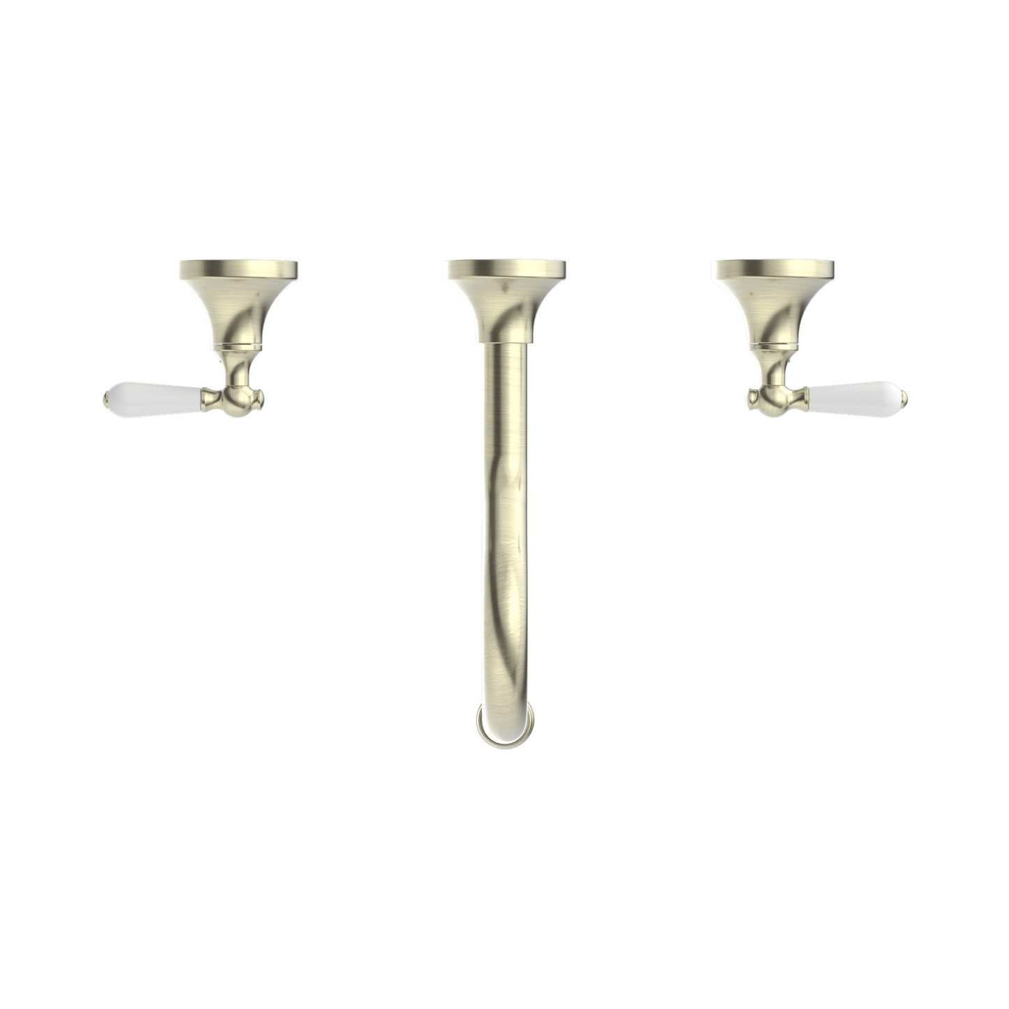 York Wall Basin Set With White Porcelain Lever Aged Brass