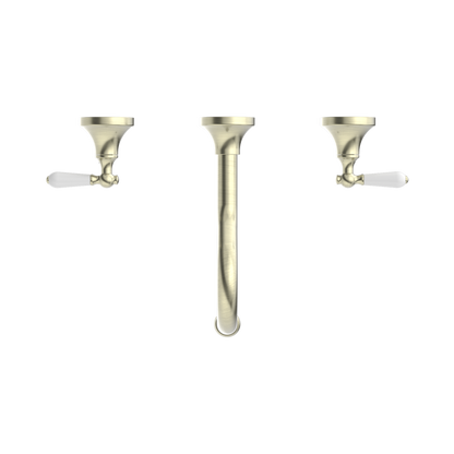 York Wall Basin Set With White Porcelain Lever Aged Brass