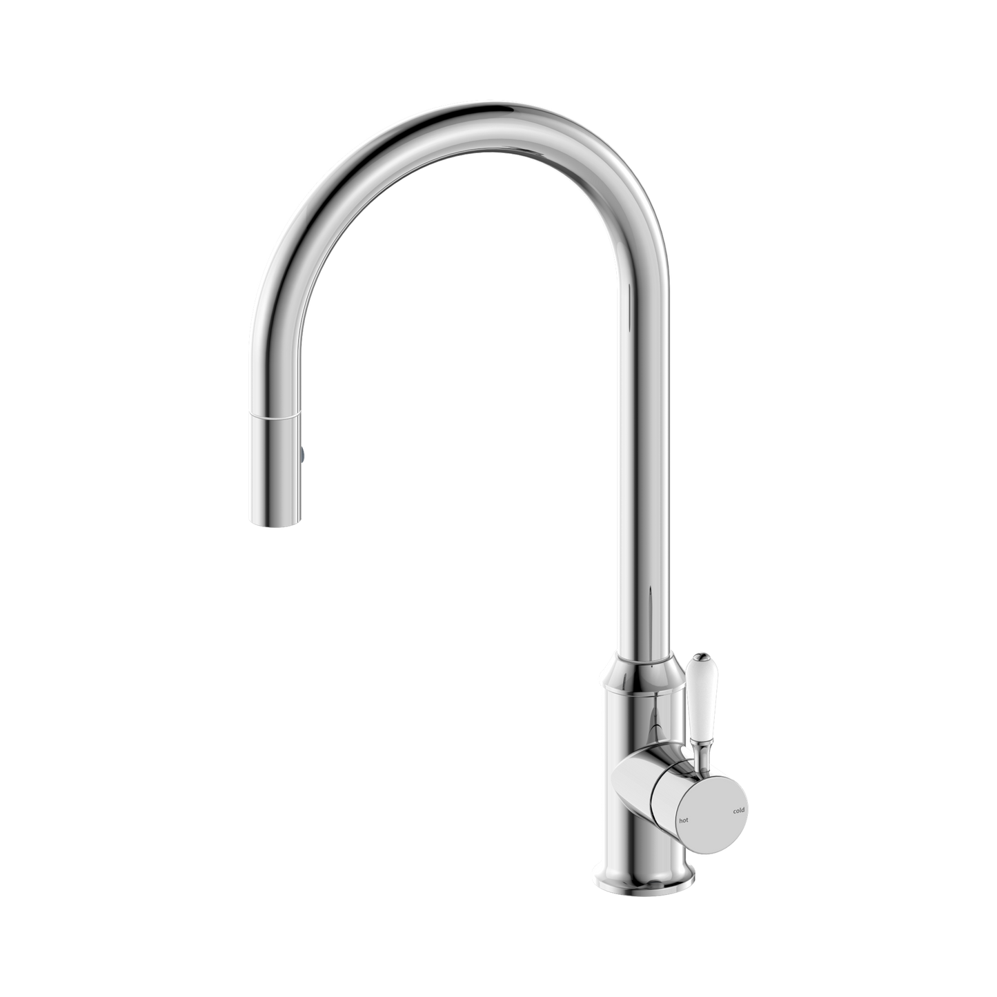 York Pull Out Sink Mixer With Vegie Spray Function With White Porcelain Lever Chrome
