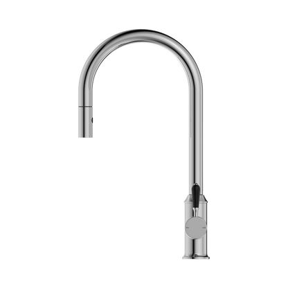 York Pull Out Sink Mixer With Vegie Spray Function With Black Porcelain Lever Chrome