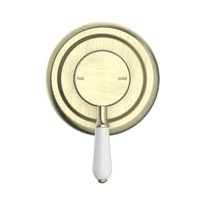 York Shower Mixer With White Porcelain Lever Aged Brass
