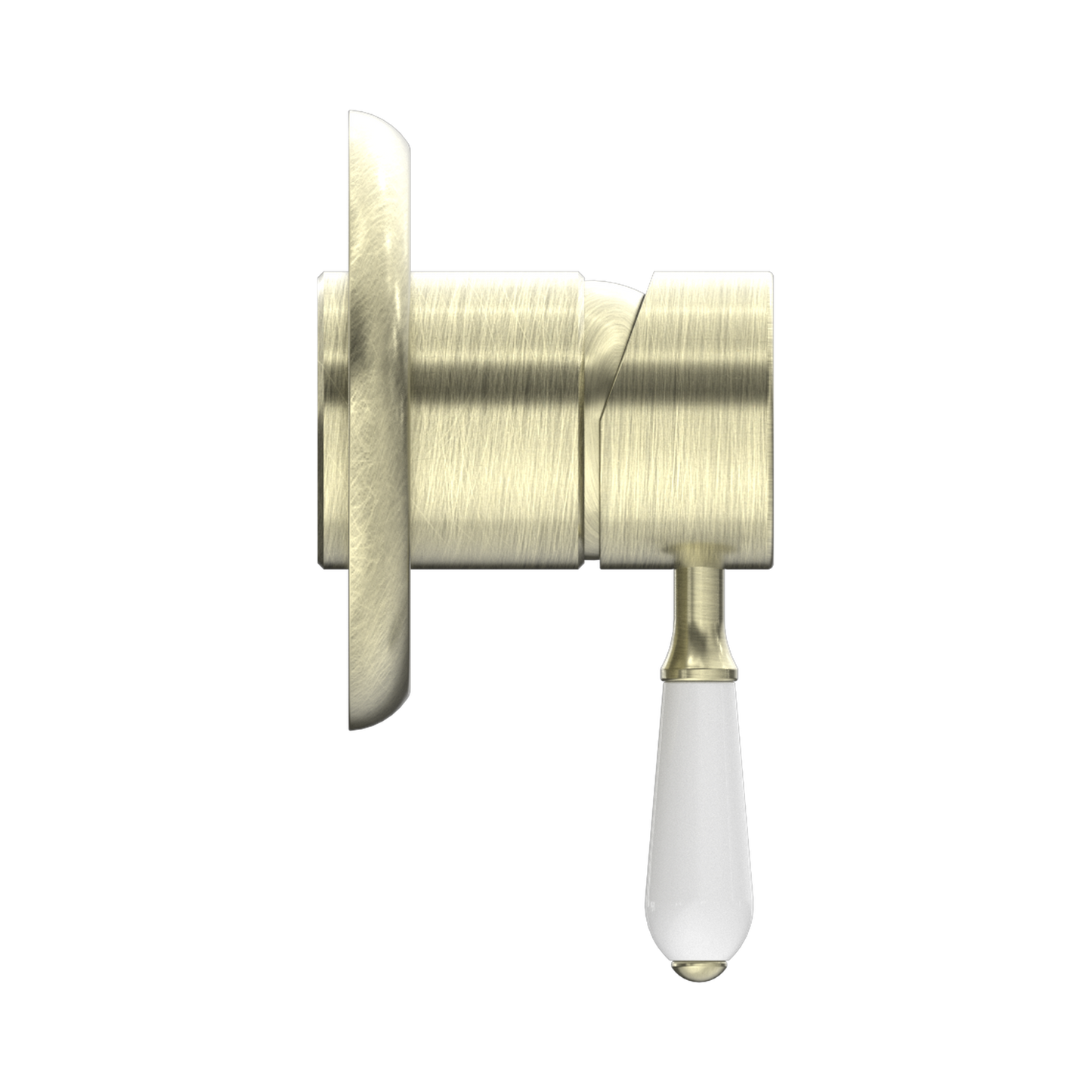 York Shower Mixer With White Porcelain Lever Aged Brass