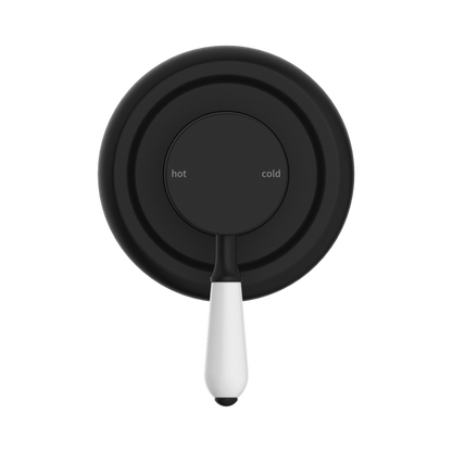York Shower Mixer With White Porcelain Lever Matte Black