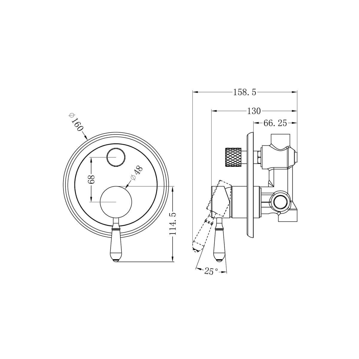 York Shower Mixer With Divertor With White Porcelain Lever