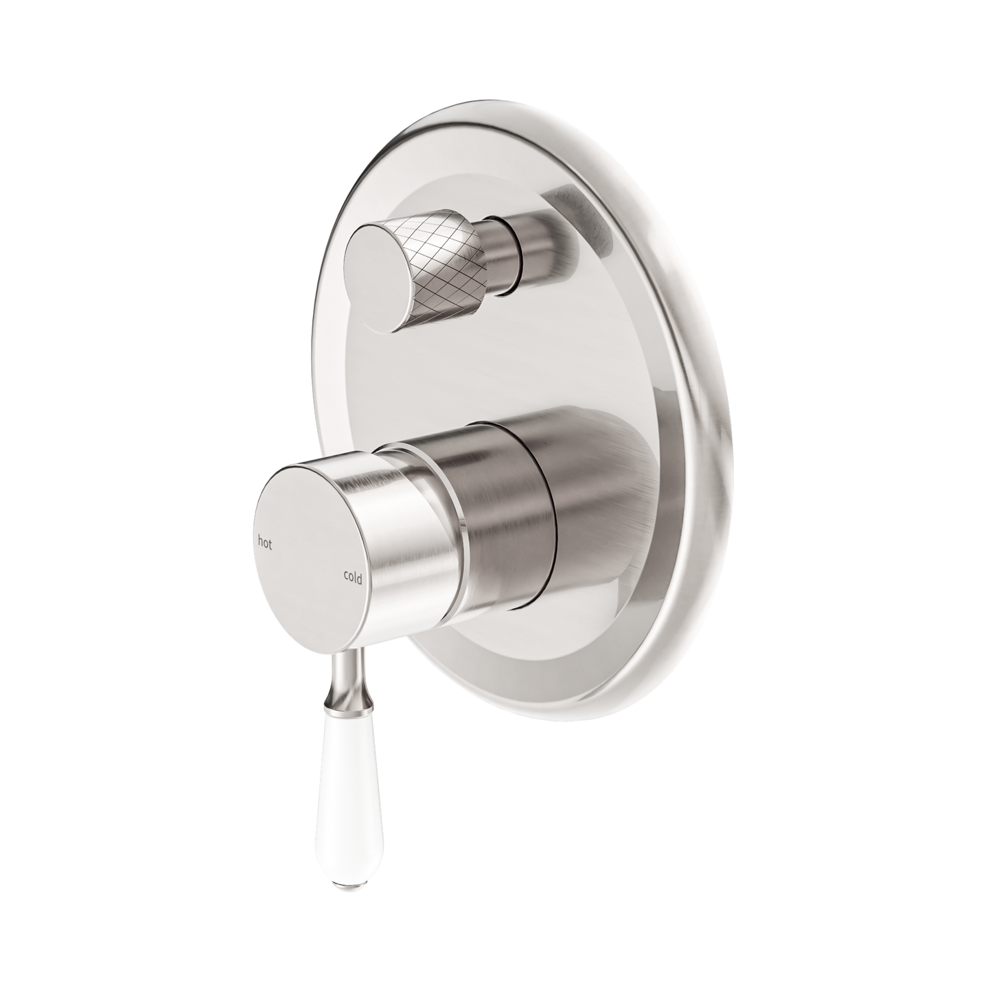 York Shower Mixer With Diverter With White Porcelain Lever Brushed Nickel