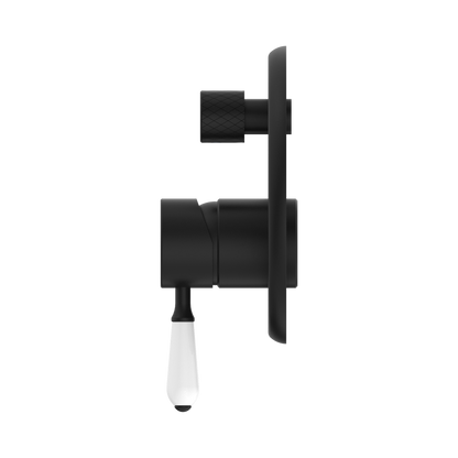 York Shower Mixer With Diverter With White Porcelain Lever Matte Black