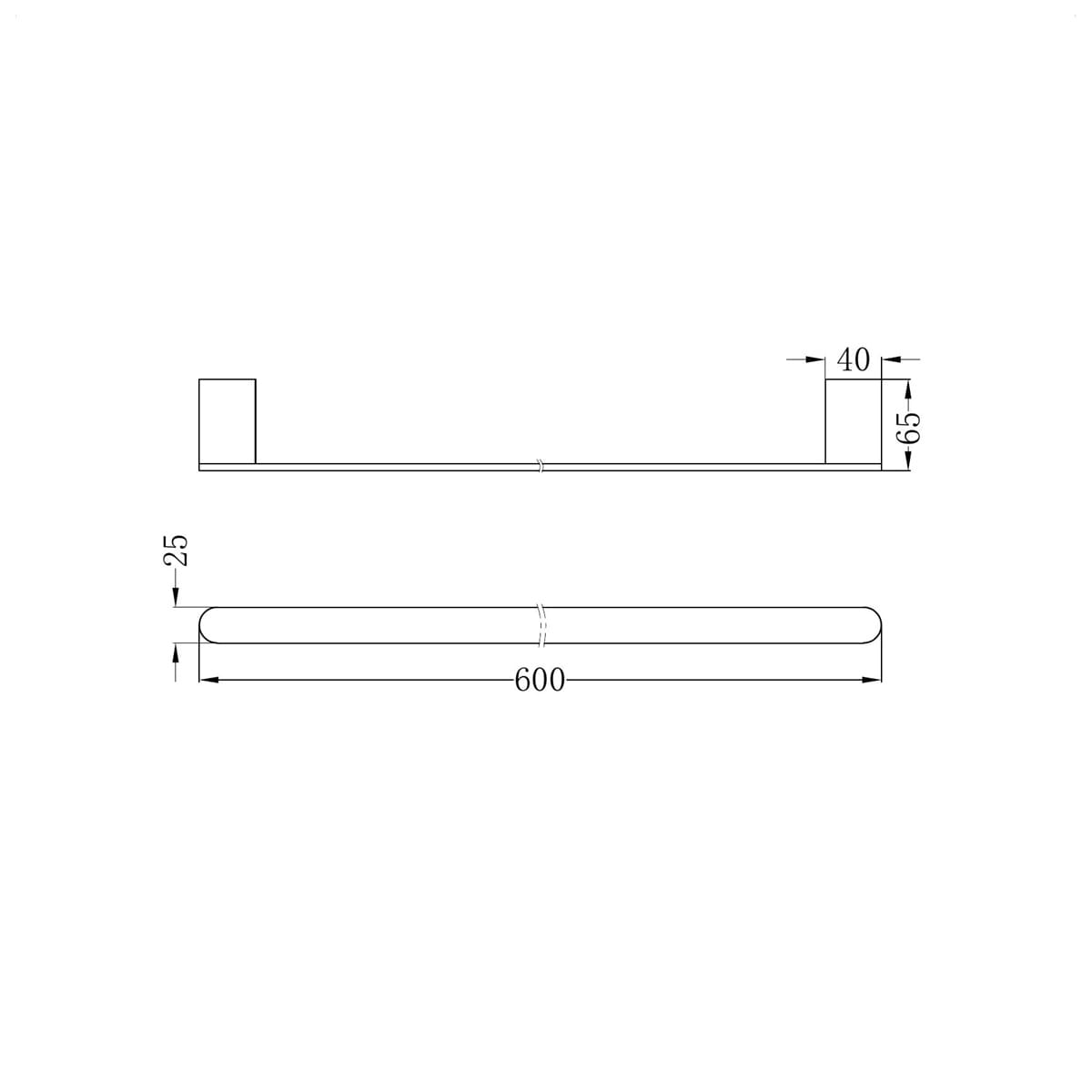 Bianca Single Towel Rail 600MM