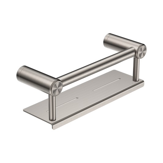 Mecca Care 25mm Grab Rail With Shelf 300mm Brushed Nickel