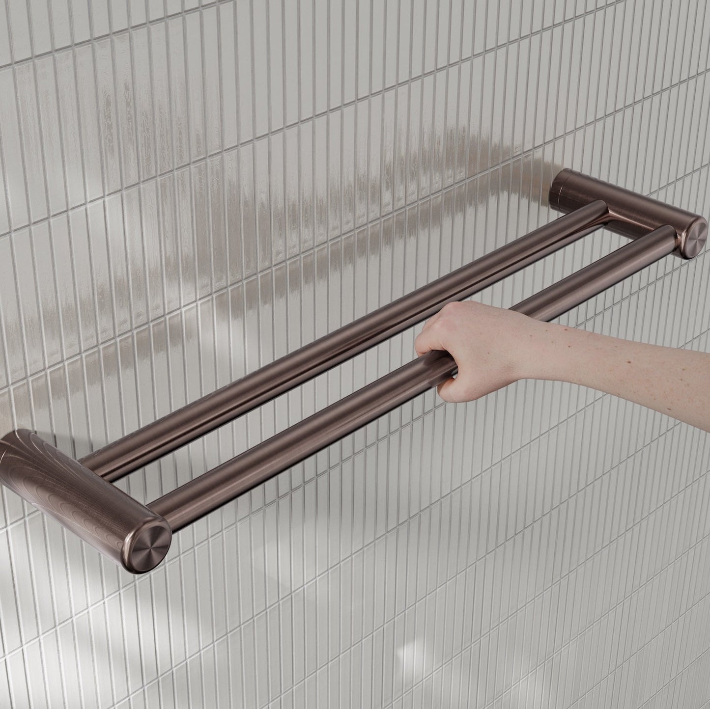 Nero Mecca Care 25mm Double Towel Grab Rail 600mm Brushed Bronze