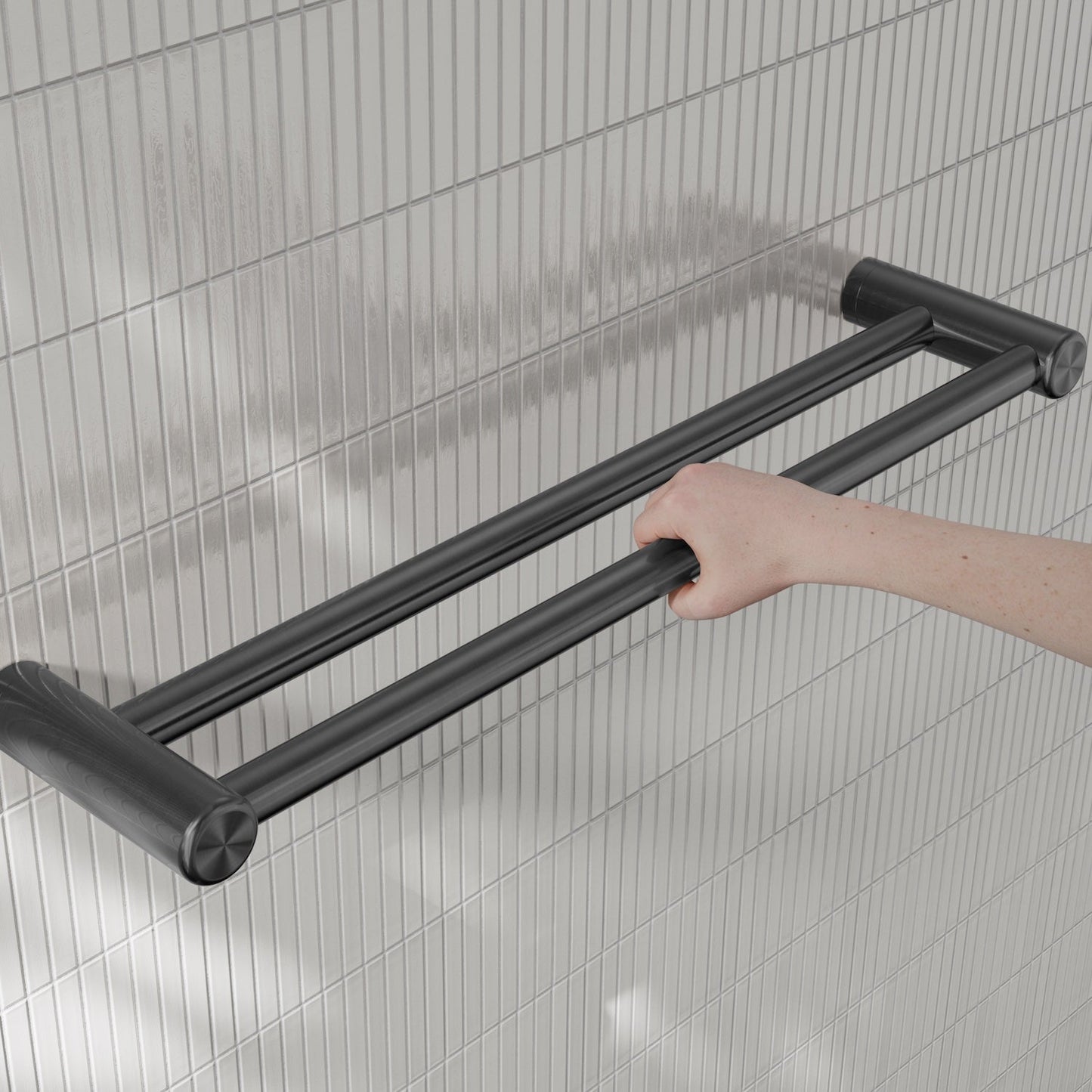 Nero Mecca Care 25mm Double Towel Grab Rail 600mm Gun Metal