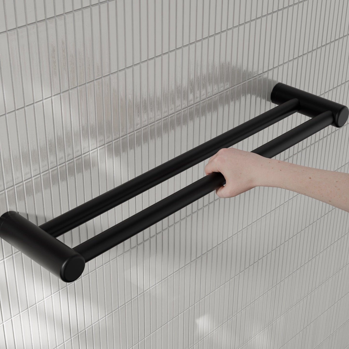 Nero Mecca Care 25mm Double Towel Grab Rail 600mm Matte Black