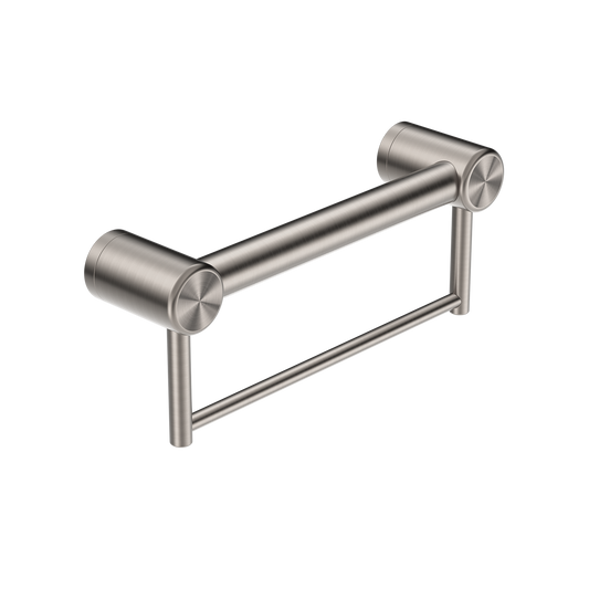 Nero Mecca Care 32mm Grab Rail With Towel Holder 300mm Brushed Nickel