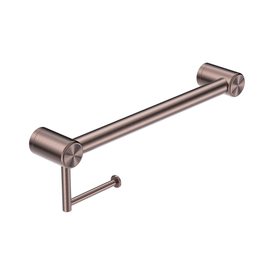 Nero Mecca Care 32mm Grab Rail With Toilet Roll Holder 450mm Brushed Bronze
