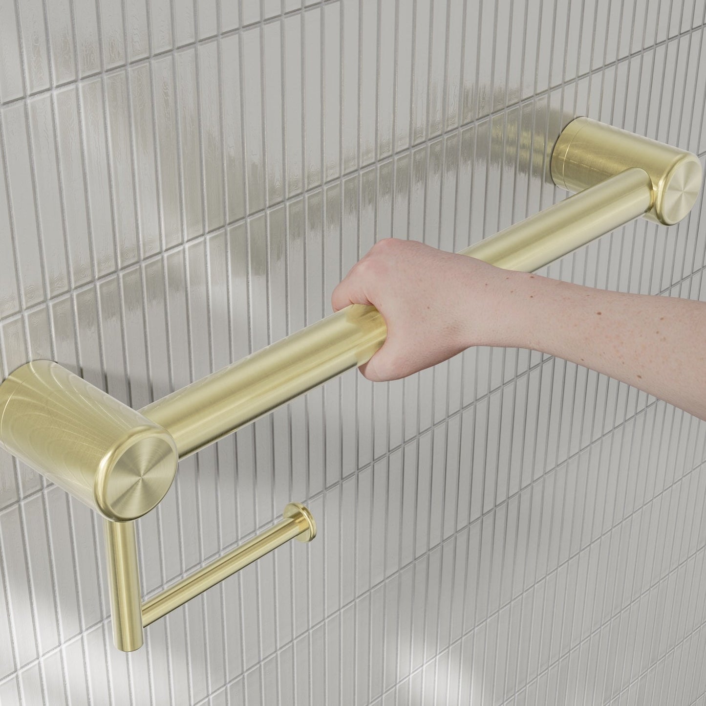 Nero Mecca Care 32mm Grab Rail With Toilet Roll Holder 450mm Brushed