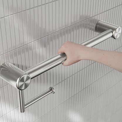 Nero Mecca Care 32mm Grab Rail With Toilet Roll Holder 450mm Brushed Nickel