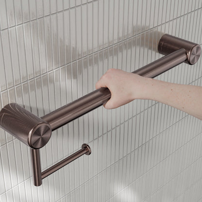 Nero Mecca Care 32mm Grab Rail With Toilet Roll Holder 450mm Brushed Bronze