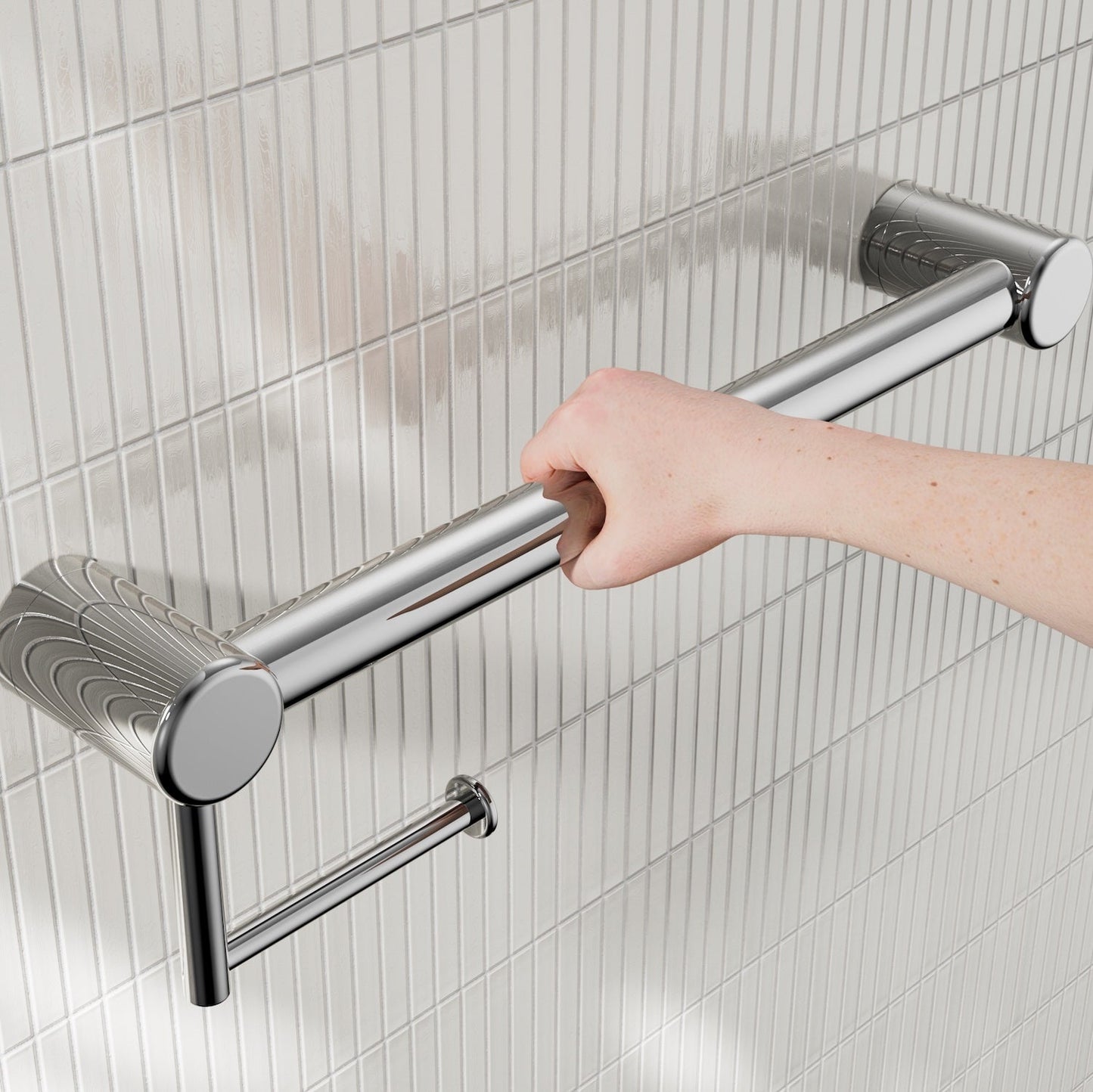 Nero Mecca Care 32mm Grab Rail With Toilet Roll Holder 450mm Chrome