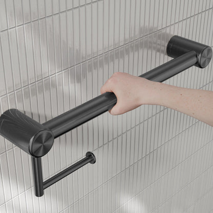 Nero Mecca Care 32mm Grab Rail With Toilet Roll Holder 450mm Gun Metal