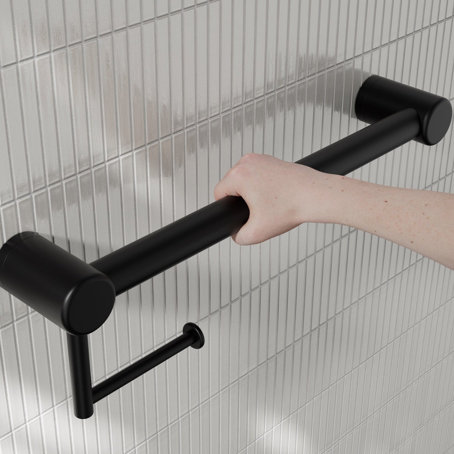Nero Mecca Care 32mm Grab Rail With Toilet Roll Holder 450mm
