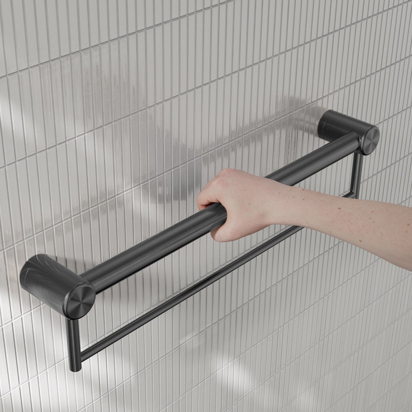 Nero Mecca Care 32mm Grab Rail With Towel Holder 600mm Gun Metal