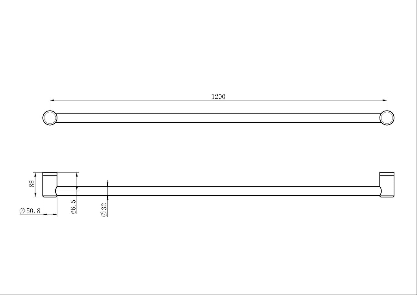 Nero Mecca Care 32mm Grab Rail 1200mm Brushed