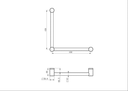 Nero Mecca Care 32mm Ambulant Toilet Grab Rail 90 Degree 450X450mm