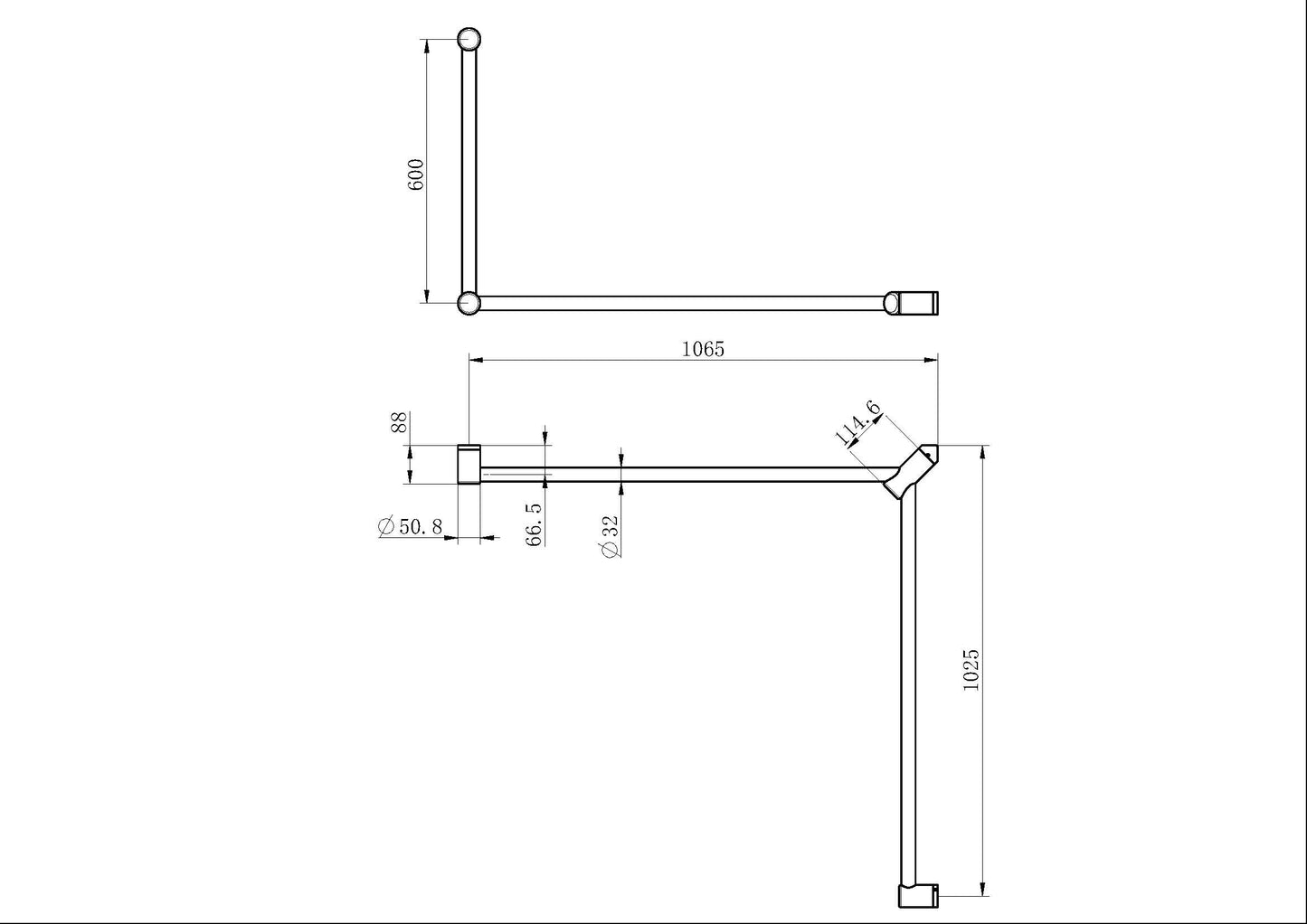 Nero Mecca Care 32mm DDA Toilet Grab Rail Set 90 Degree Continuous 600X1065X1025mm
