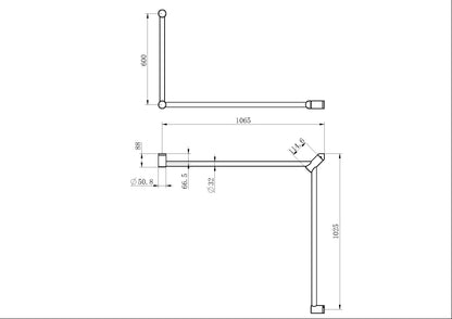 Nero Mecca Care 32mm DDA Toilet Grab Rail Set 90 Degree Continuous 600X1065X1025mm Brushed