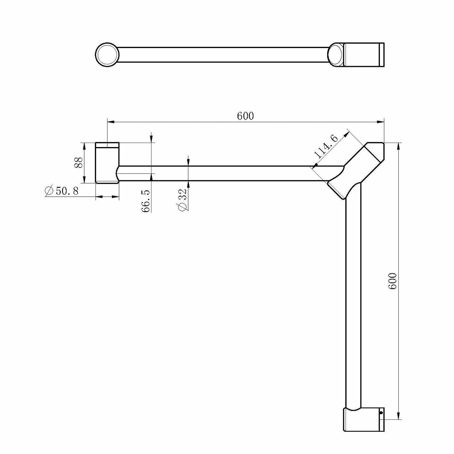 Nero Mecca Care 32mm Wrap Around Corner Grab Rail 600X600mm Gun Metal