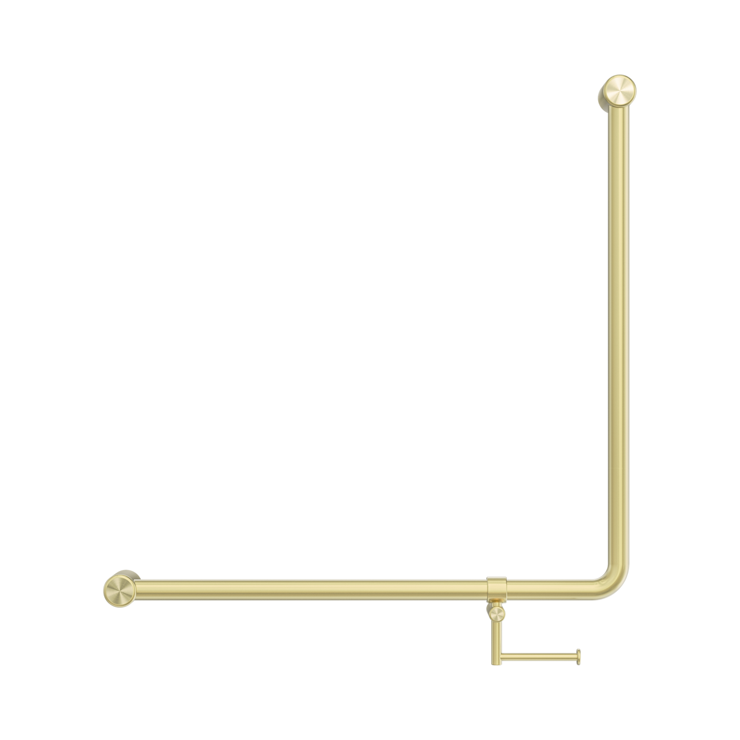 Mecca Care 32mm 90 Degree NZ4121 Accessible Toilet Grab Rail 750X750mm With Toilet Roll Holder Brushed Gold