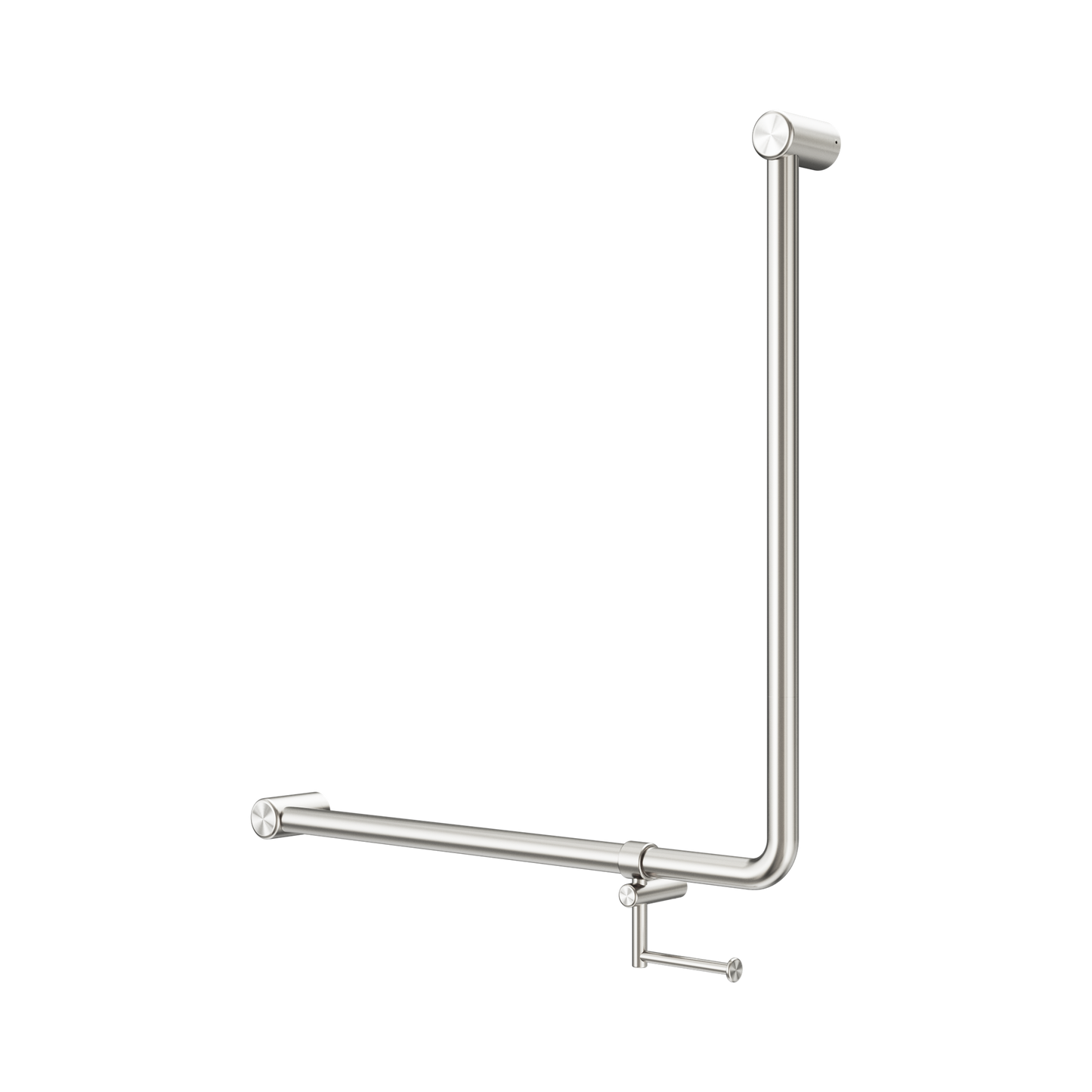 Mecca Care 32mm 90 Degree NZ4121 Accessible Toilet Grab Rail 750X750mm With Toilet Roll Holder Brushed Nickel