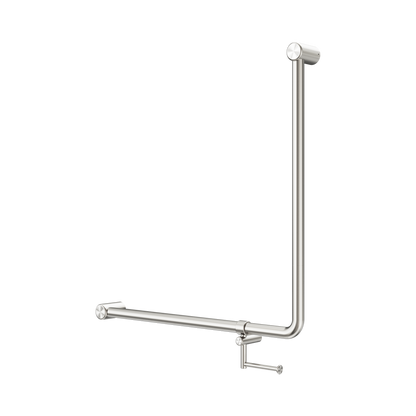 Mecca Care 32mm 90 Degree NZ4121 Accessible Toilet Grab Rail 750X750mm With Toilet Roll Holder Brushed Nickel