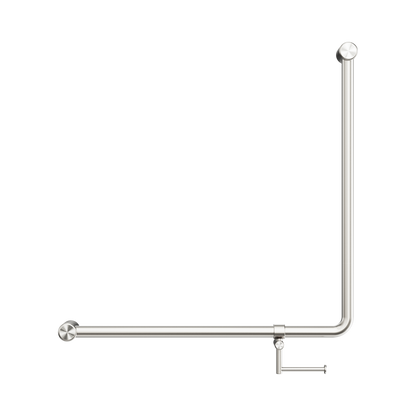 Mecca Care 32mm 90 Degree NZ4121 Accessible Toilet Grab Rail 750X750mm With Toilet Roll Holder Brushed Nickel