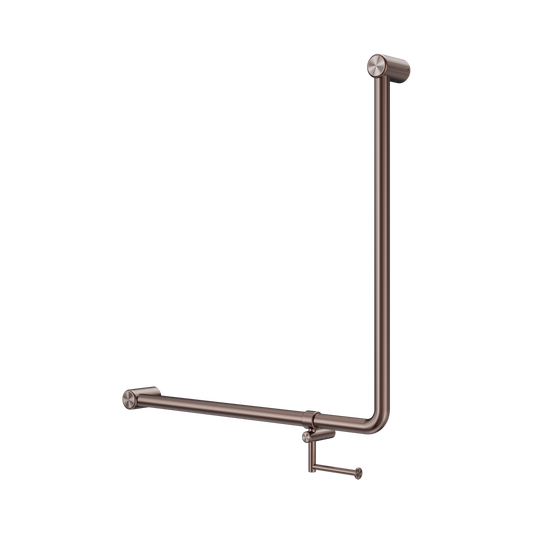 Mecca Care 32mm 90 Degree NZ4121 Accessible Toilet Grab Rail 750X750mm With Toilet Roll Holder Brushed Bronze