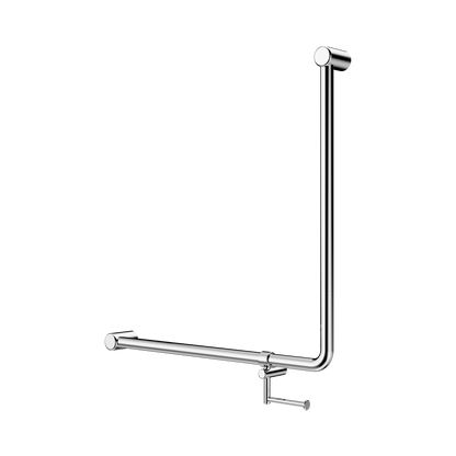 Mecca Care 32mm 90 Degree NZ4121 Accessible Toilet Grab Rail 750X750mm With Toilet Roll Holder Chrome