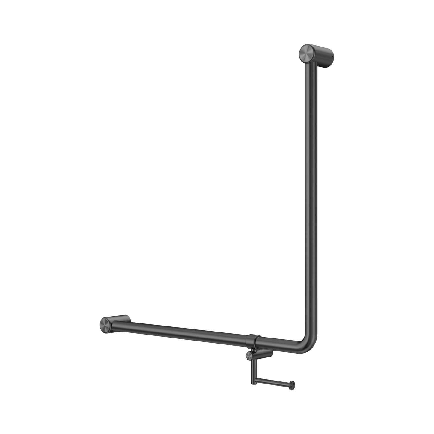 Mecca Care 32mm 90 Degree NZ4121 Accessible Toilet Grab Rail 750X750mm With Toilet Roll Holder Gun Metal