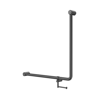 Mecca Care 32mm 90 Degree NZ4121 Accessible Toilet Grab Rail 750X750mm With Toilet Roll Holder Gun Metal