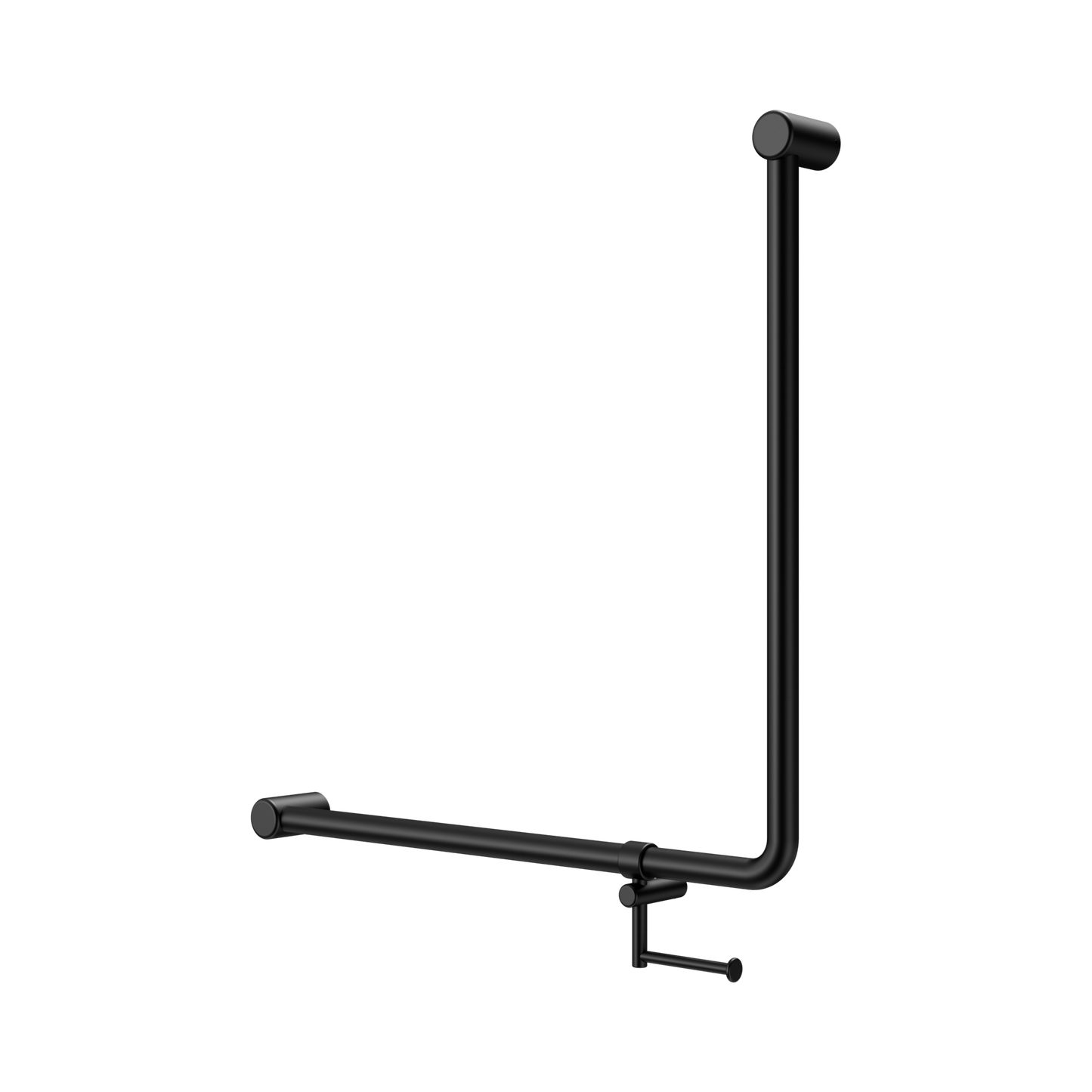 Mecca Care 32mm 90 Degree NZ4121 Accessible Toilet Grab Rail 750X750mm With Toilet Roll Holder Matte Black