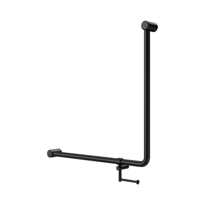 Mecca Care 32mm 90 Degree NZ4121 Accessible Toilet Grab Rail 750X750mm With Toilet Roll Holder Matte Black