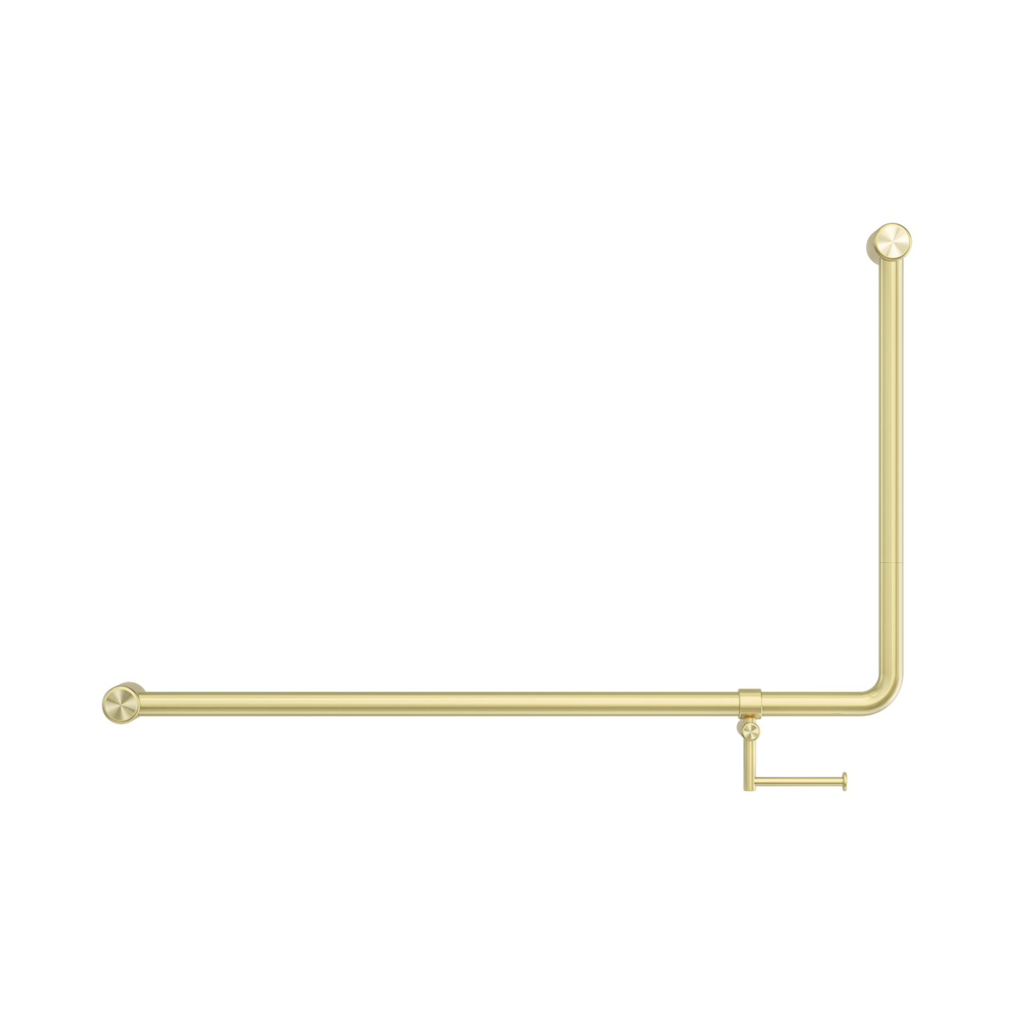 Mecca Care 32mm DDA Accessible Toilet 90 Degree Bent Tube Grab Rail 600X1000mm With Toilet Roll Holder Brushed Gold