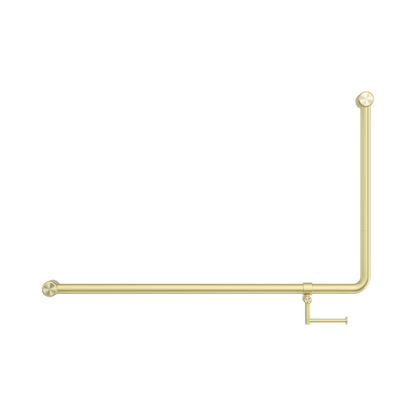 Mecca Care 32mm DDA Accessible Toilet 90 Degree Bent Tube Grab Rail 600X1000mm With Toilet Roll Holder Brushed Gold