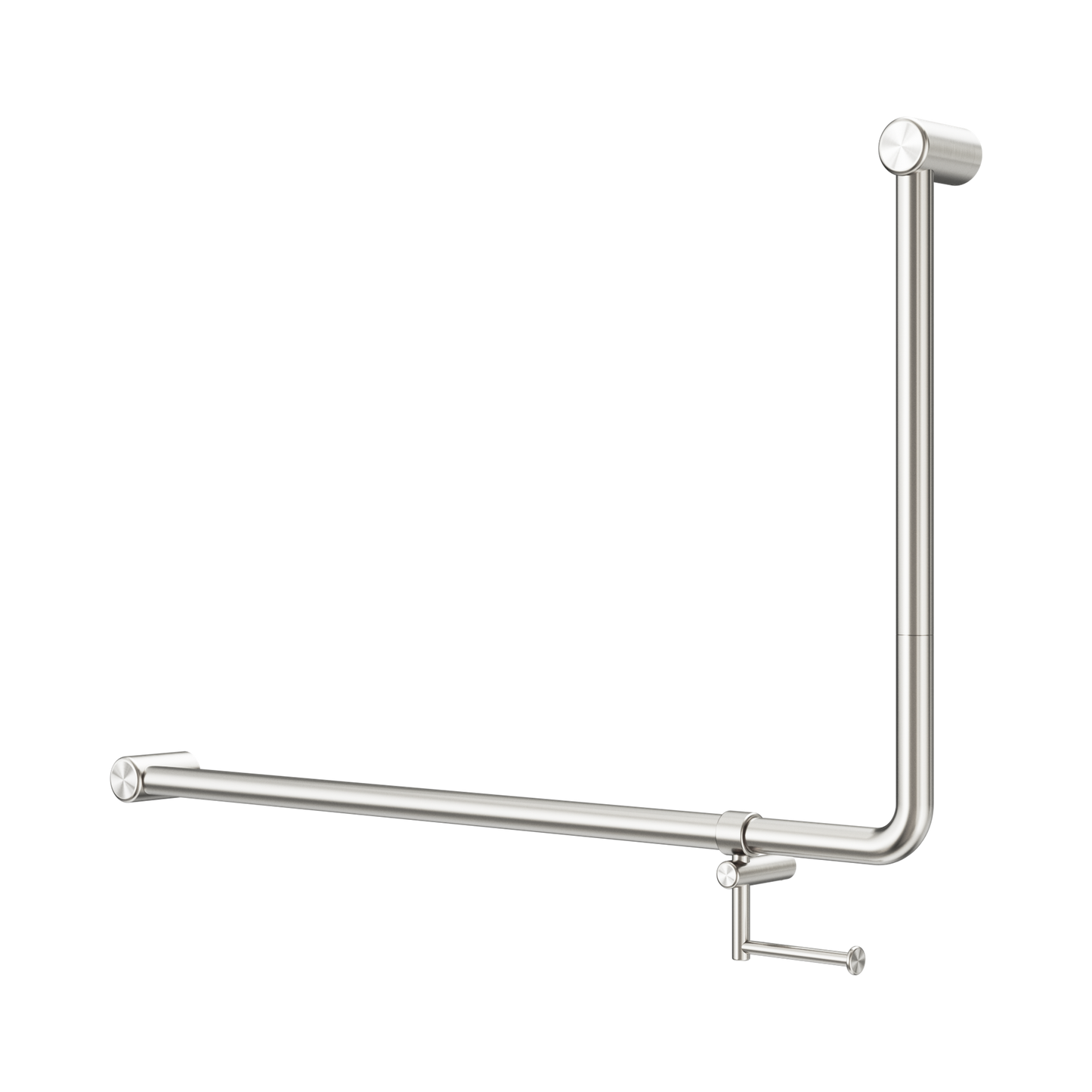 Mecca Care 32mm DDA Accessible Toilet 90 Degree Bent Tube Grab Rail 600X1000mm With Toilet Roll Holder Brushed Nickel