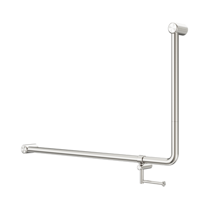 Mecca Care 32mm DDA Accessible Toilet 90 Degree Bent Tube Grab Rail 600X1000mm With Toilet Roll Holder Brushed Nickel