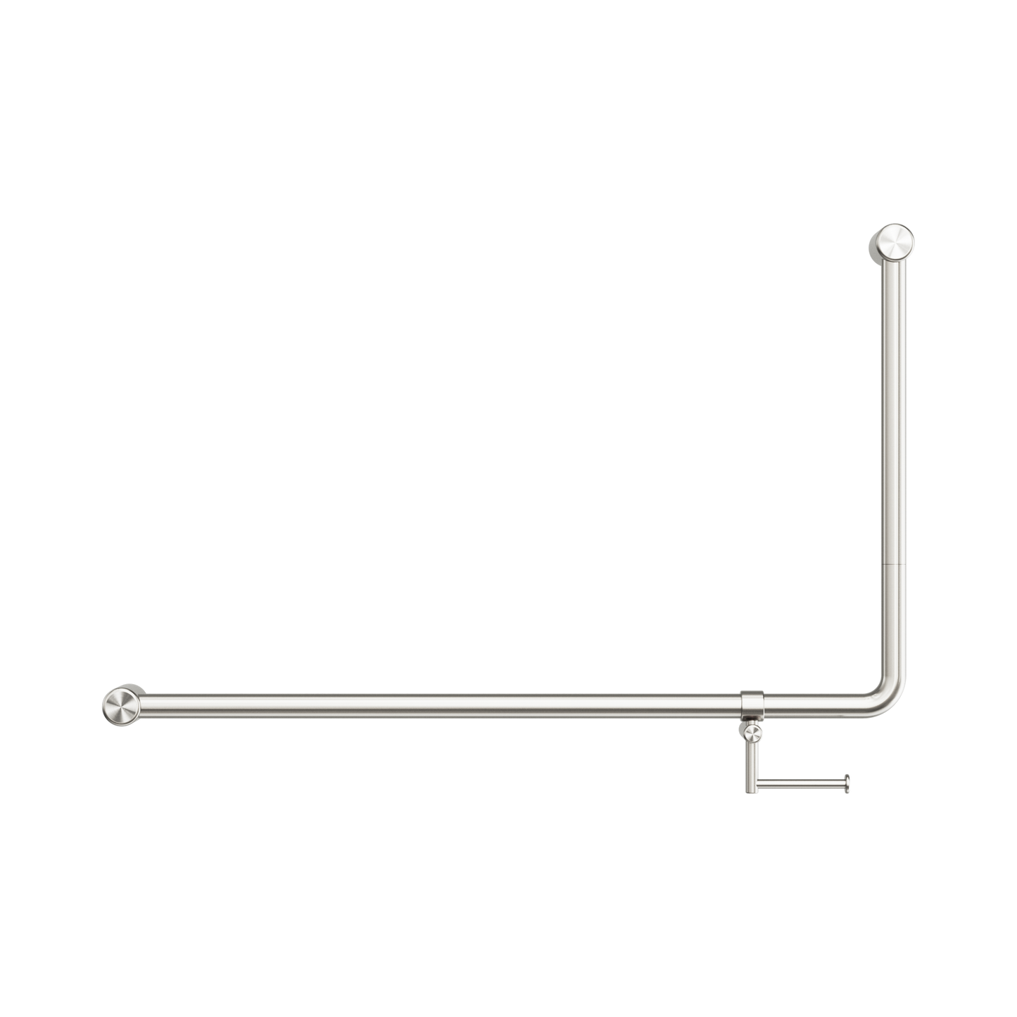 Mecca Care 32mm DDA Accessible Toilet 90 Degree Bent Tube Grab Rail 600X1000mm With Toilet Roll Holder Brushed Nickel